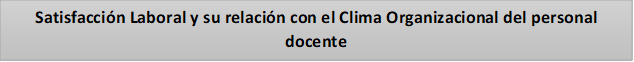 Satisfacción Laboral y su relación con el Clima Organizacional del personal docente 